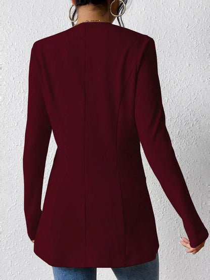 Trendsi one-button long sleeve blazer in black, featuring a tailored fit and classic lapel, displayed on a mannequin.