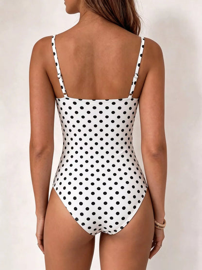 Polka dot cowl neck spaghetti strap bodysuit by Trendsi featuring a stylish design and comfortable fit.