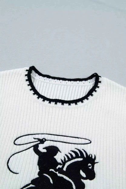 White Rodeo Cowboy Sweater Vest with contrast trim by Trendsi, featuring a classic western style and comfortable fit.