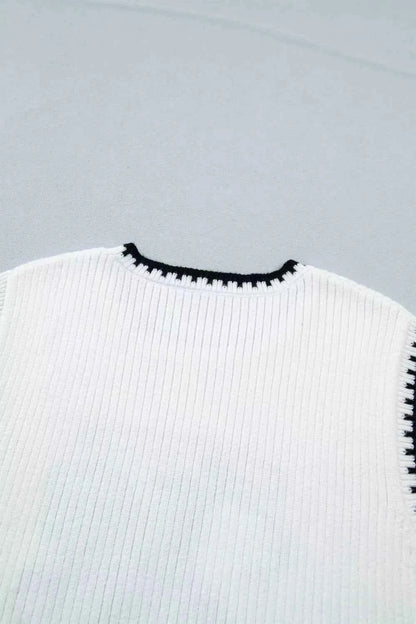 White Rodeo Cowboy Sweater Vest with contrast trim, stylish and comfortable, featuring a classic Western-inspired design.