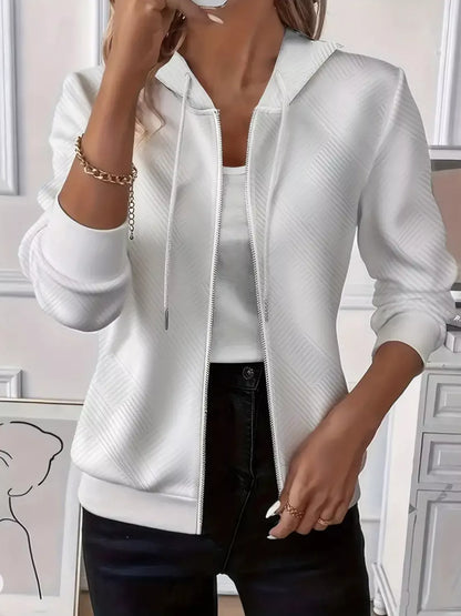 Texture zip-up hoodie with drawstrings from Trendsi, featuring a soft, textured fabric and a casual, comfortable fit.