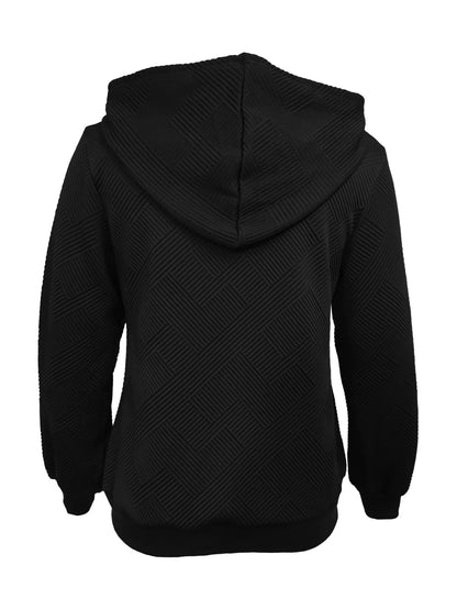 Texture zip-up hoodie with drawstring from Trendsi, featuring a casual fit and cozy fabric, displayed in a front view.