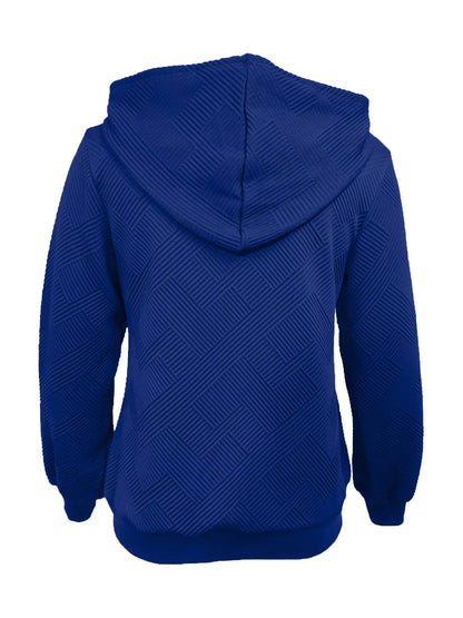 Texture zip-up hoodie with drawstring from Trendsi, featuring a cozy, textured fabric and a casual, stylish fit.