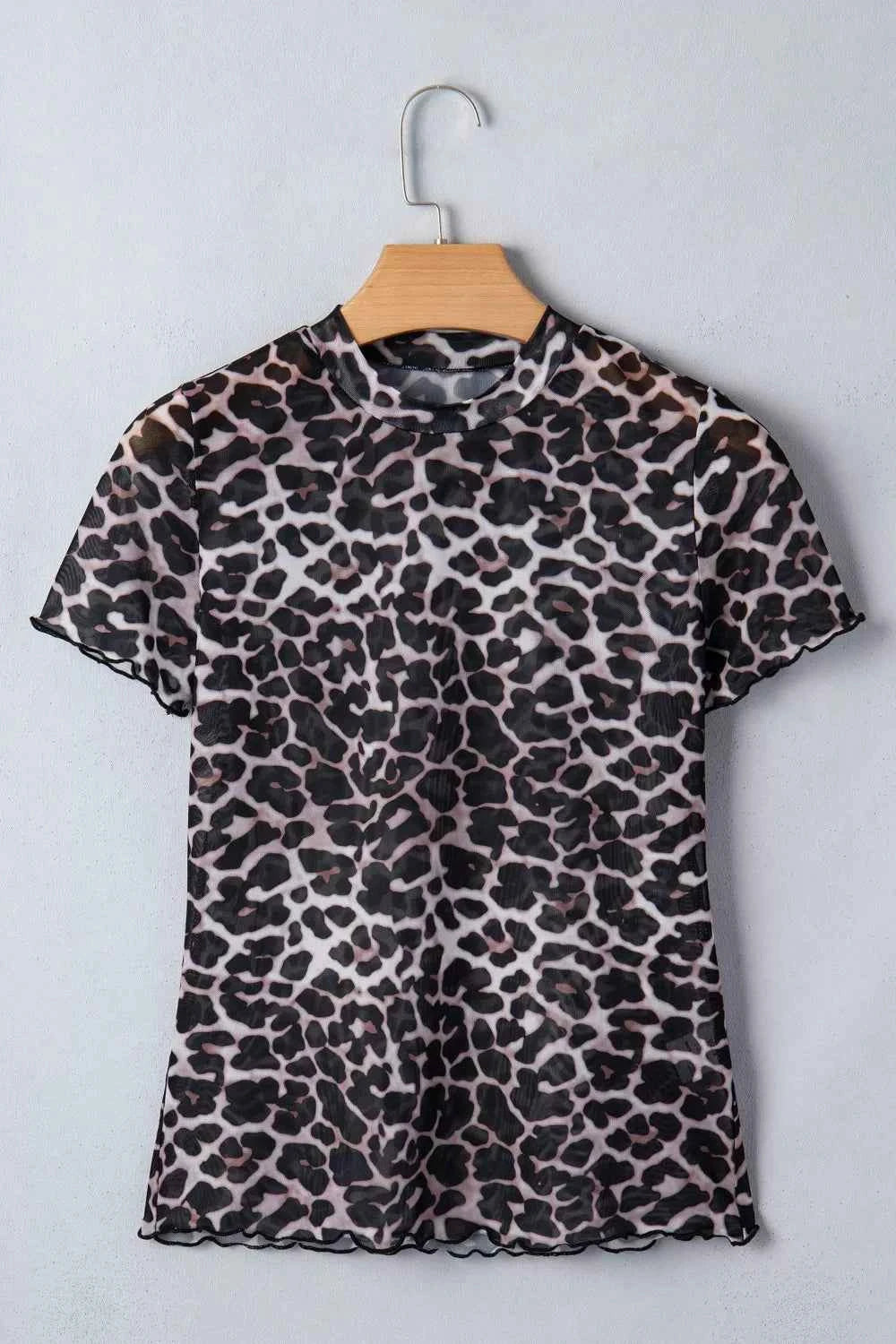 Leopard print sheer mesh top for women, stylish and versatile, featuring a chic animal print design.