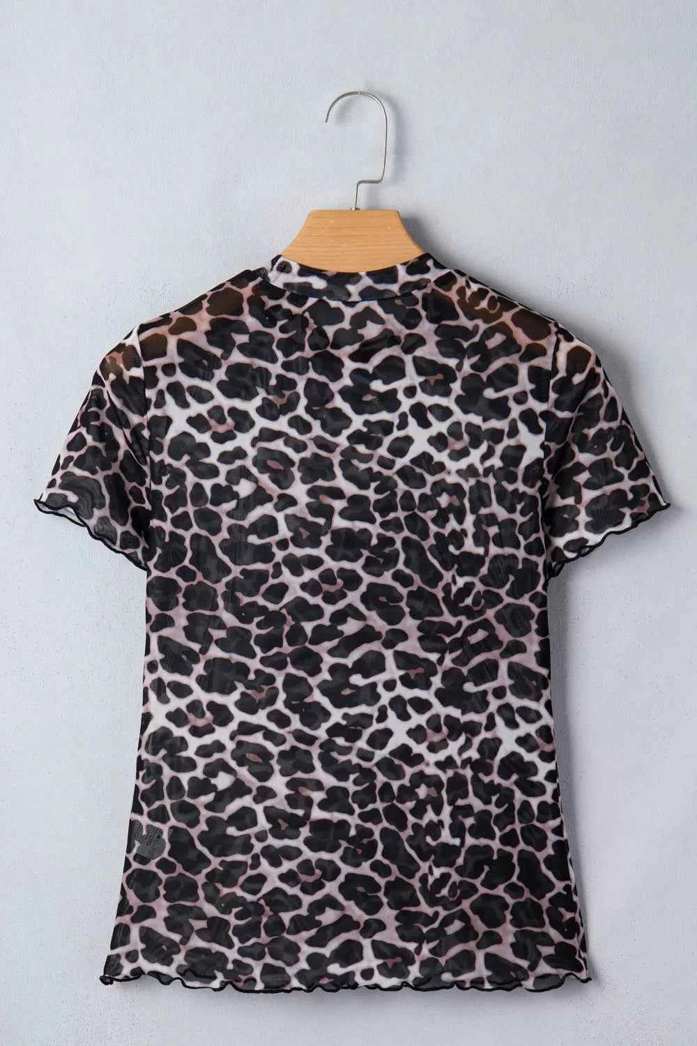 Leopard print sheer mesh top for women, stylish and versatile, featuring a chic animal print design for trendy casual wear.