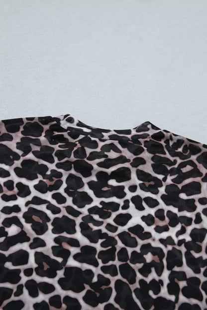 Chic leopard print sheer mesh top for women, featuring trendy style and versatile design, perfect for effortless fashion.