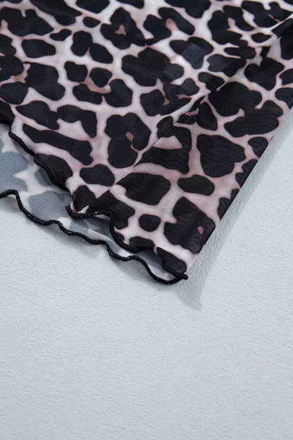 Leopard print sheer mesh top for women, stylish and versatile, featuring a chic design perfect for fashionable outfits.