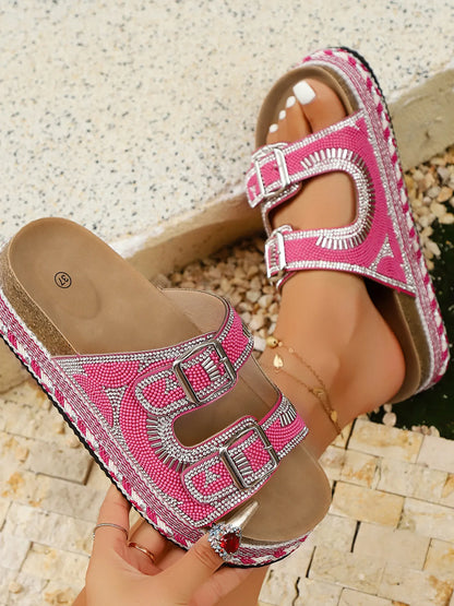 Trendsi double buckle platform sandals with chunky soles and adjustable straps, showcasing a fashionable, casual summer style.