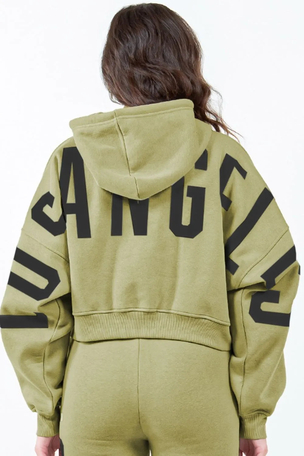 American Bazi Letter Graphic Long Sleeve Drawstring Cropped Hoodie - Redemption By Ashley North