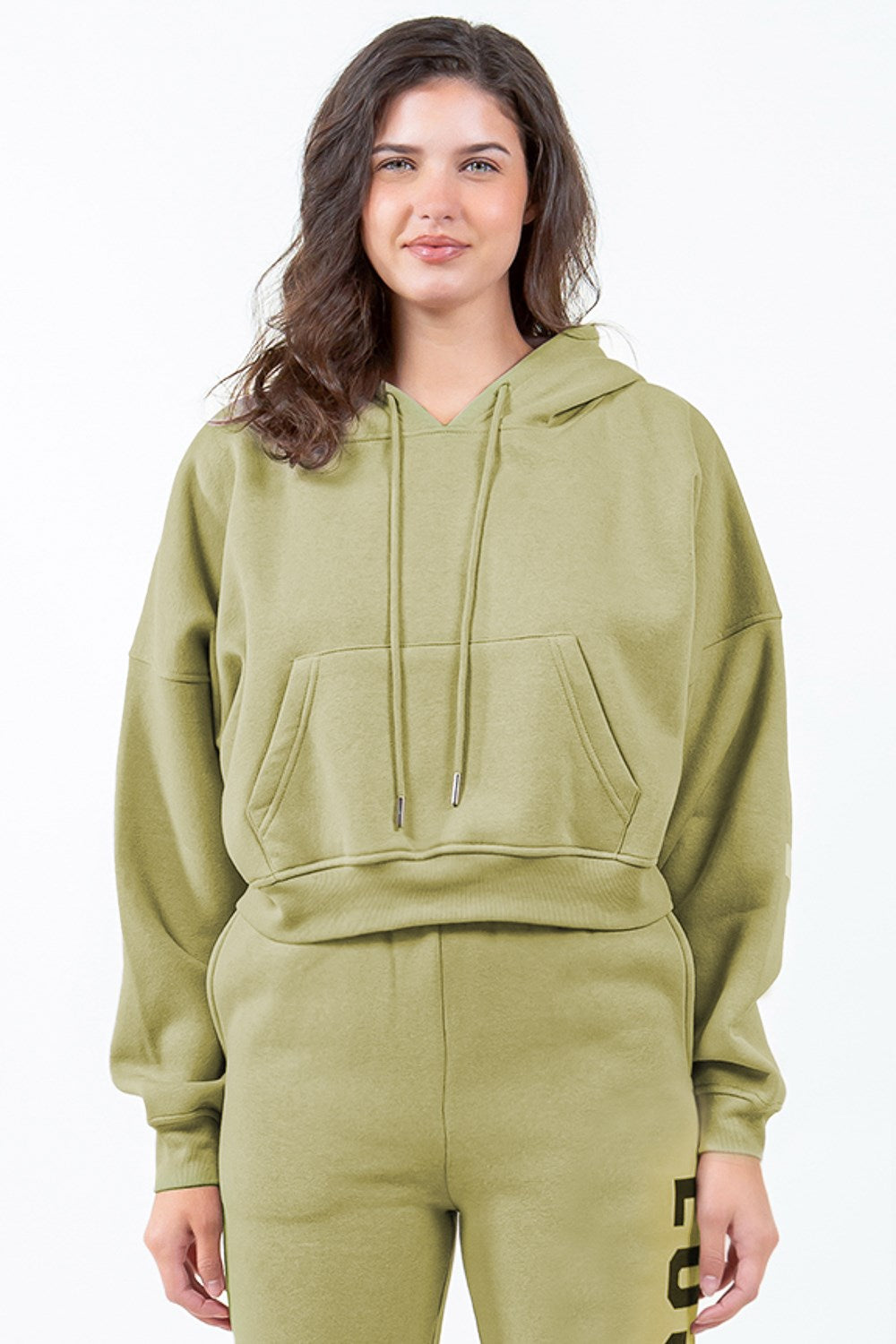 American Bazi Letter Graphic Long Sleeve Drawstring Cropped Hoodie - Redemption By Ashley North