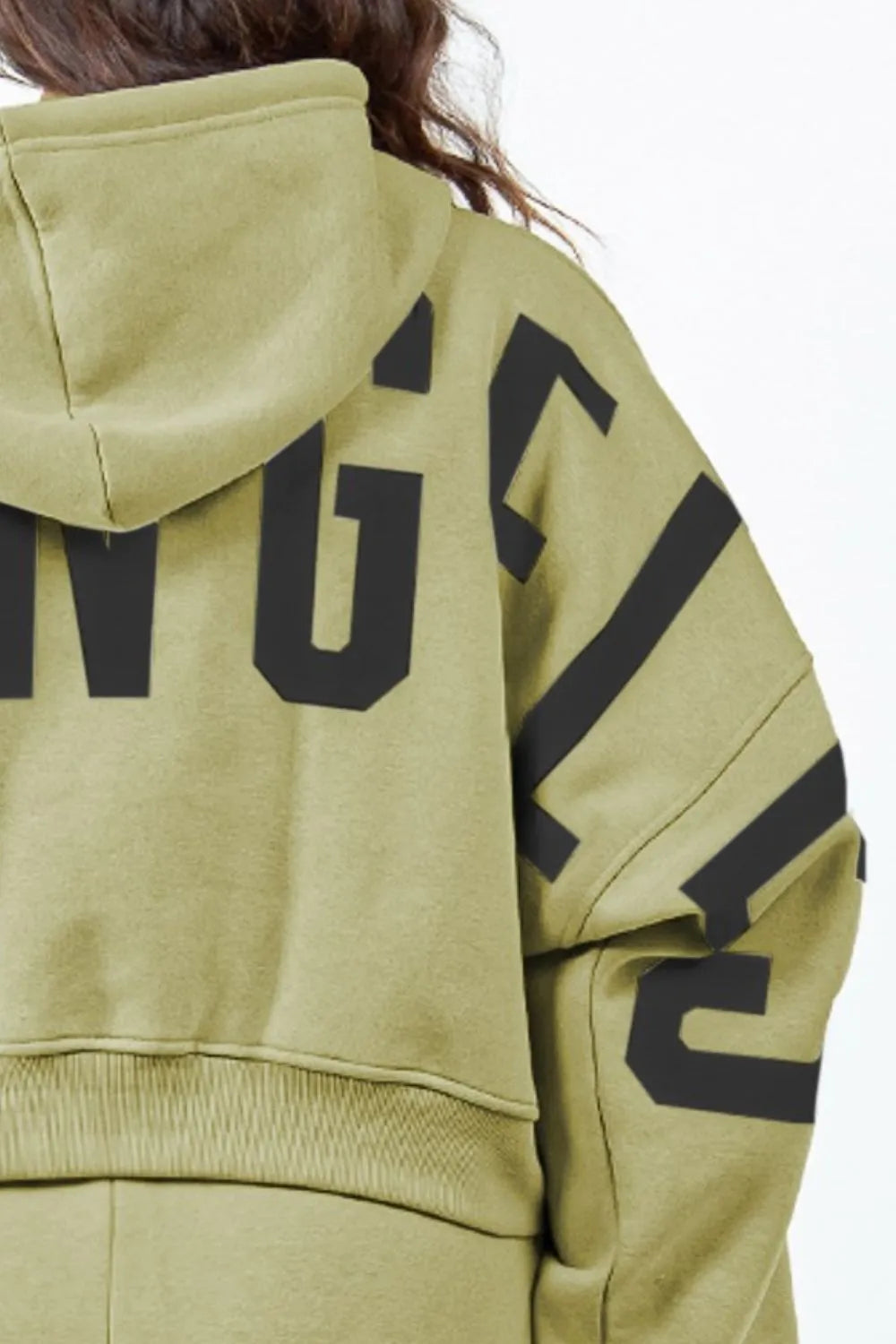 American Bazi Letter Graphic Long Sleeve Drawstring Cropped Hoodie - Redemption By Ashley North