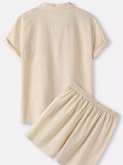 Yellow men's plus size short sleeve button-up shirt and matching shorts set by Trendsi, casual summer outfit.