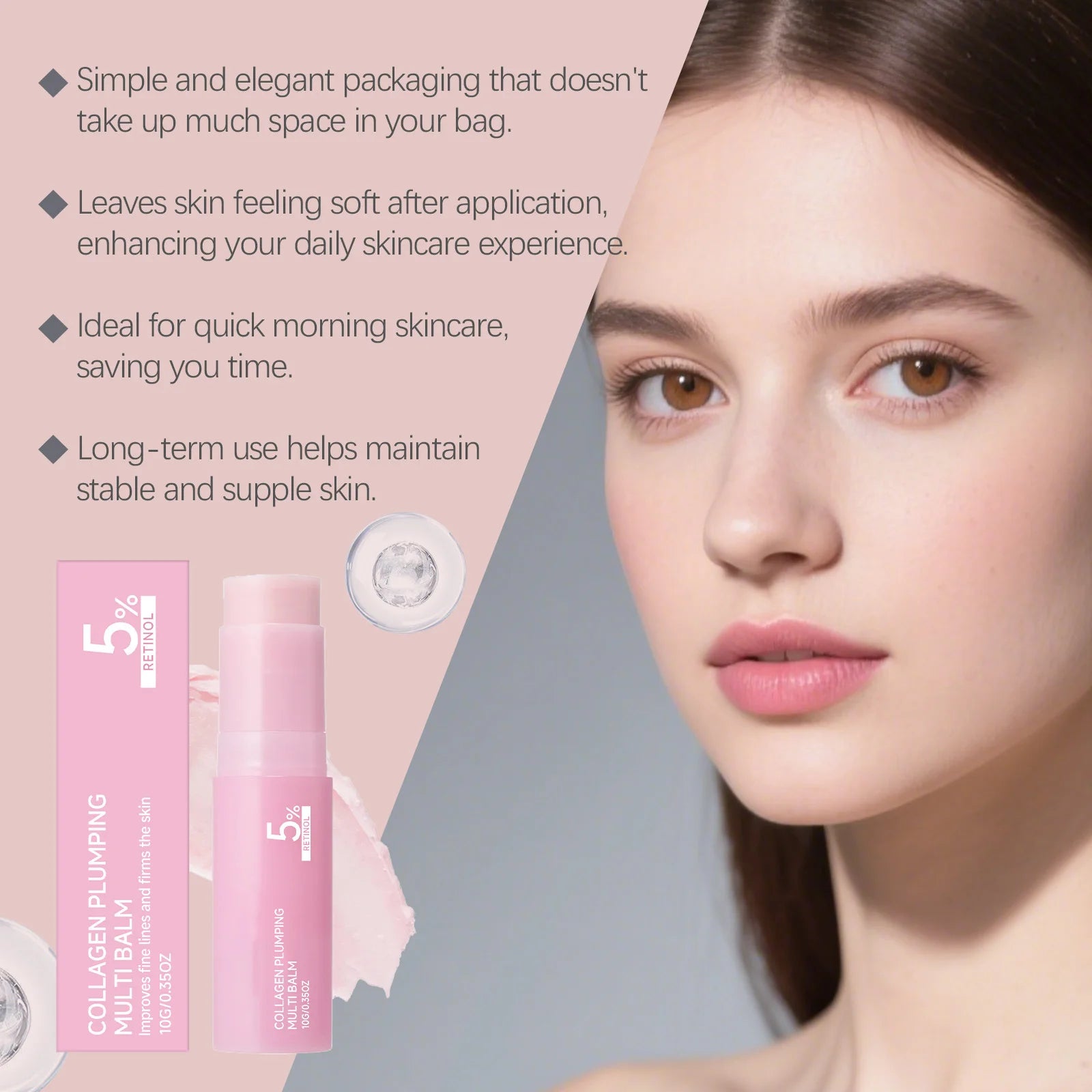 West Month Beauty PlumpGlow™ Collagen Balm in 10g jars, showing smooth, hydrated lips with a glossy finish.