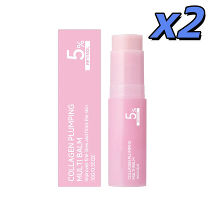 West Month Beauty PlumpGlow™ Collagen Balm in 10g tubes, showing smooth, hydrated lips with a glossy finish.