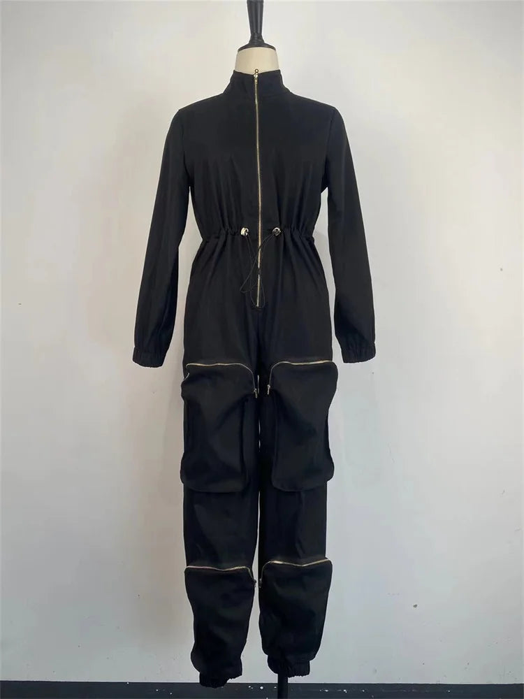 Women Stars Store Wmstar women's solid jumpsuit, zipper front, cargo style, one-piece outfit in size S-2XL, perfect for fall fashion.